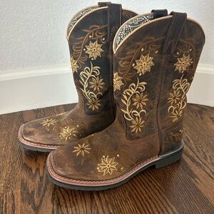 Dan Post Kids Brown Boots with Gold Embroidery